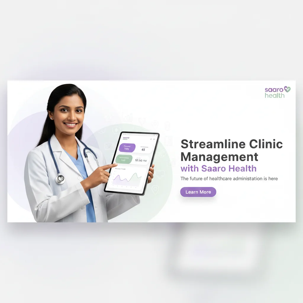 Doctor reviewing clinic workflow optimization data on a Saaro Health dashboard.