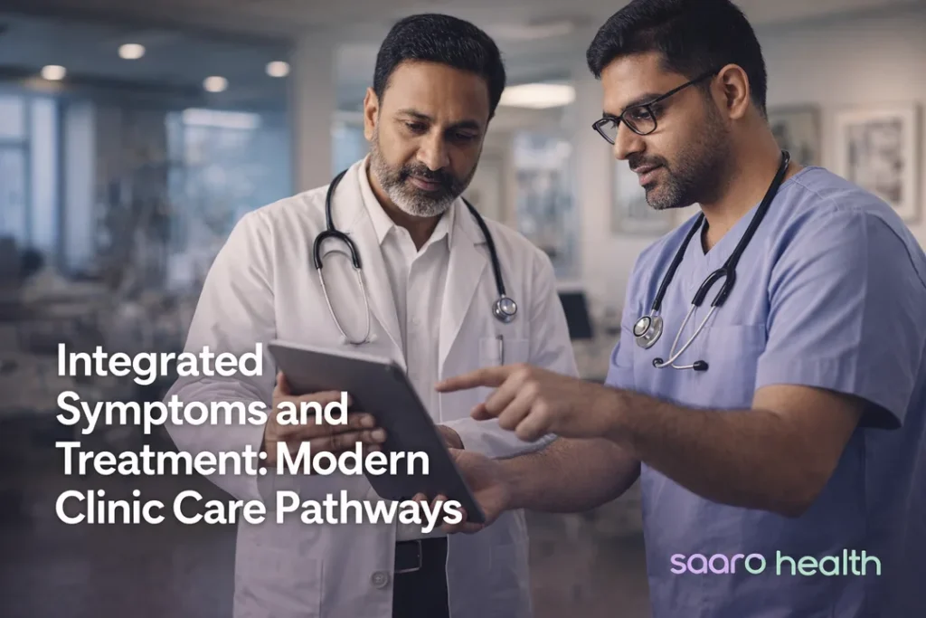 A modern Indian clinic team uses digital tools to manage integrated symptoms and treatment pathways for optimal patient care.