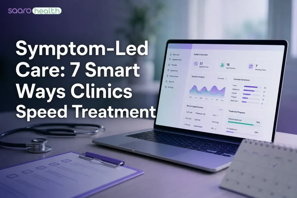 Symptom-led care illustrated on a modern clinic dashboard for symptoms and treatment clarity
